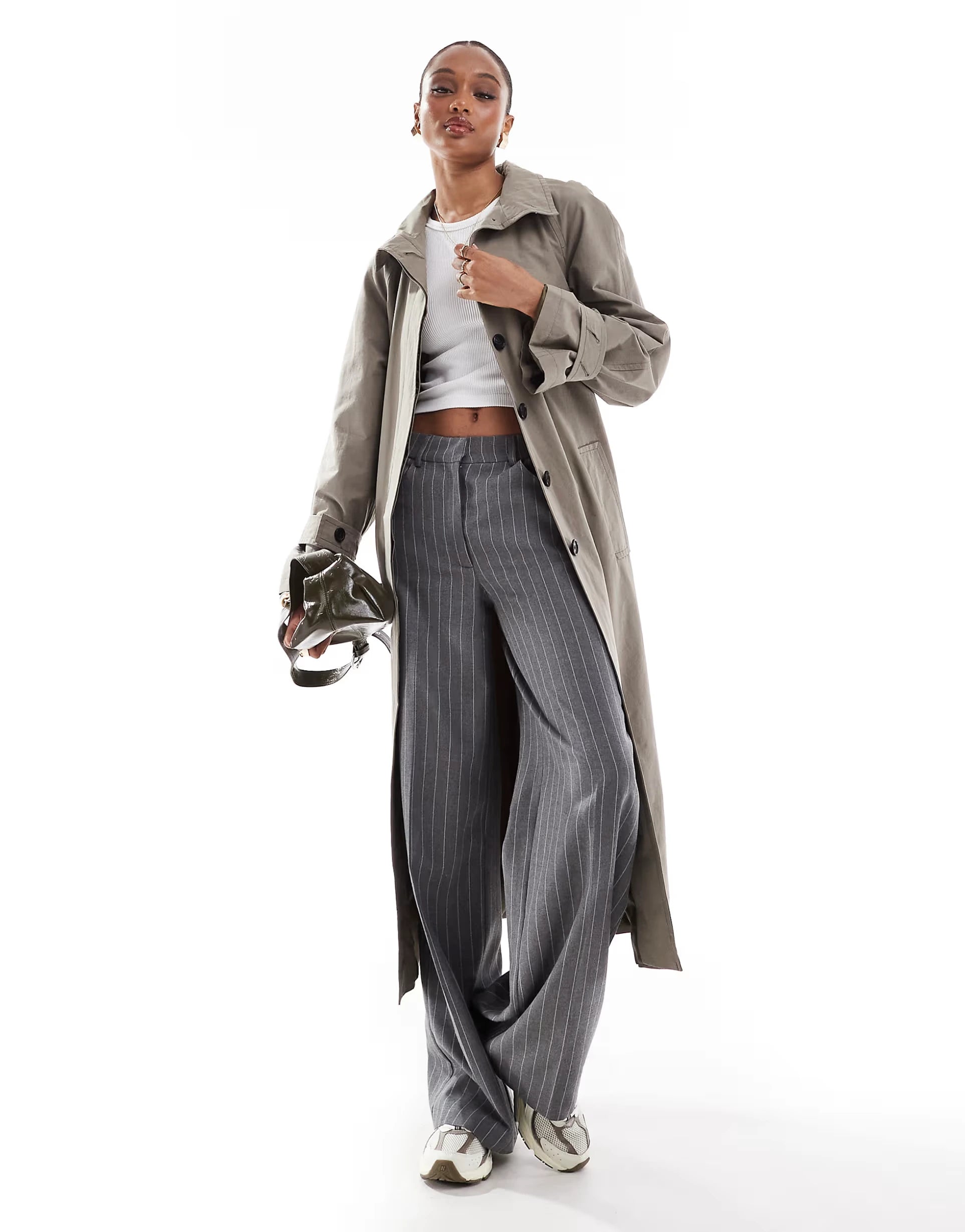 Oversized Longline Trench Coat in Grey