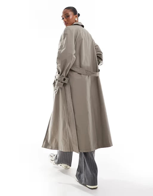 Oversized Longline Trench Coat in Grey